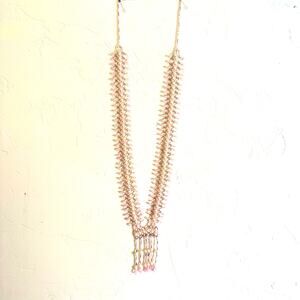 Vintage Soft Pink and Cream Lariat Bib Beaded Necklace